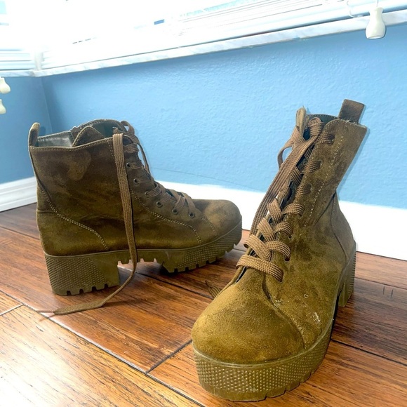 Olive💚combat boots🖤chunky boots place up booties - Picture 13 of 13